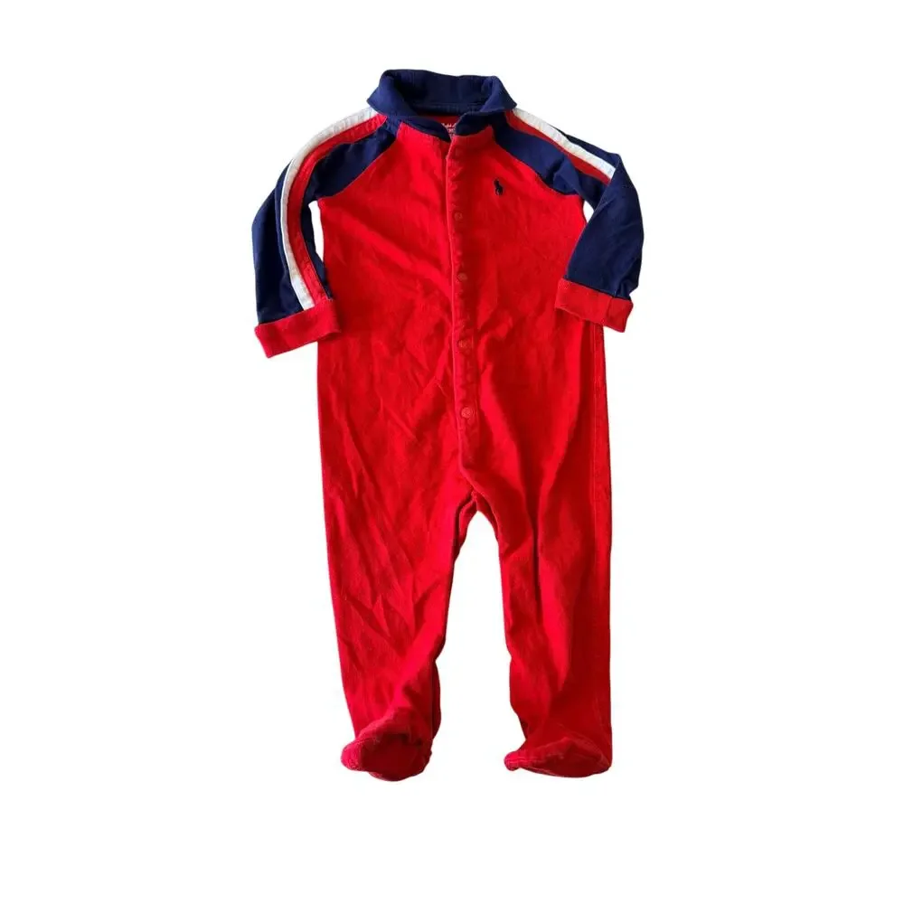 Polo Ralph Lauren Baby Boys Red Blue Striped Cotton Coverall